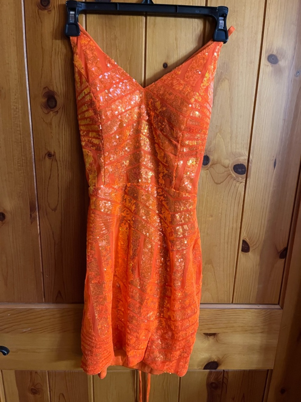Sequin-Embellished Bright Orange Mini Dress